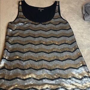 Express Black and Gold Sequin Chevron Tank Top